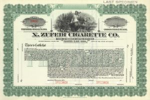 X. Zufedi Cigarette Co. -  Specimen Stock Certificate