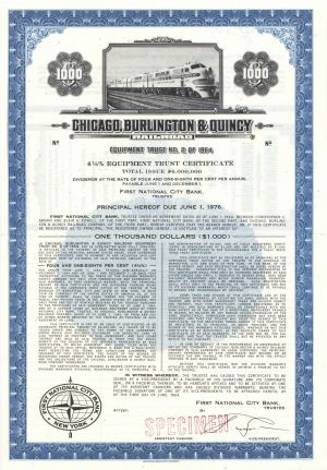 Chicago, Burlington and Quincy Railroad  - $1,000 Specimen Bond