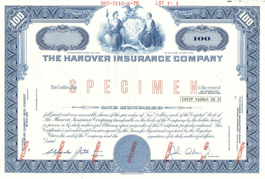 Hanover Insurance Co. - Specimen Stock Certificate