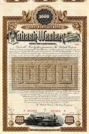 Wabash-Western Railway Co. - 1897 dated $1,000 Speciman Bond