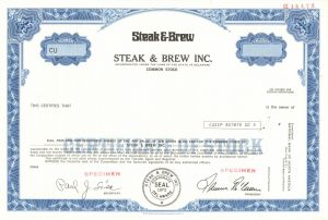 Steak and Brew Inc. - Specimen Stock Certificate