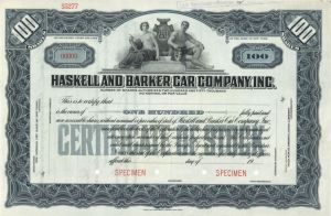 Haskell and Barker Car Company, Inc. - Specimen Stock Certificate