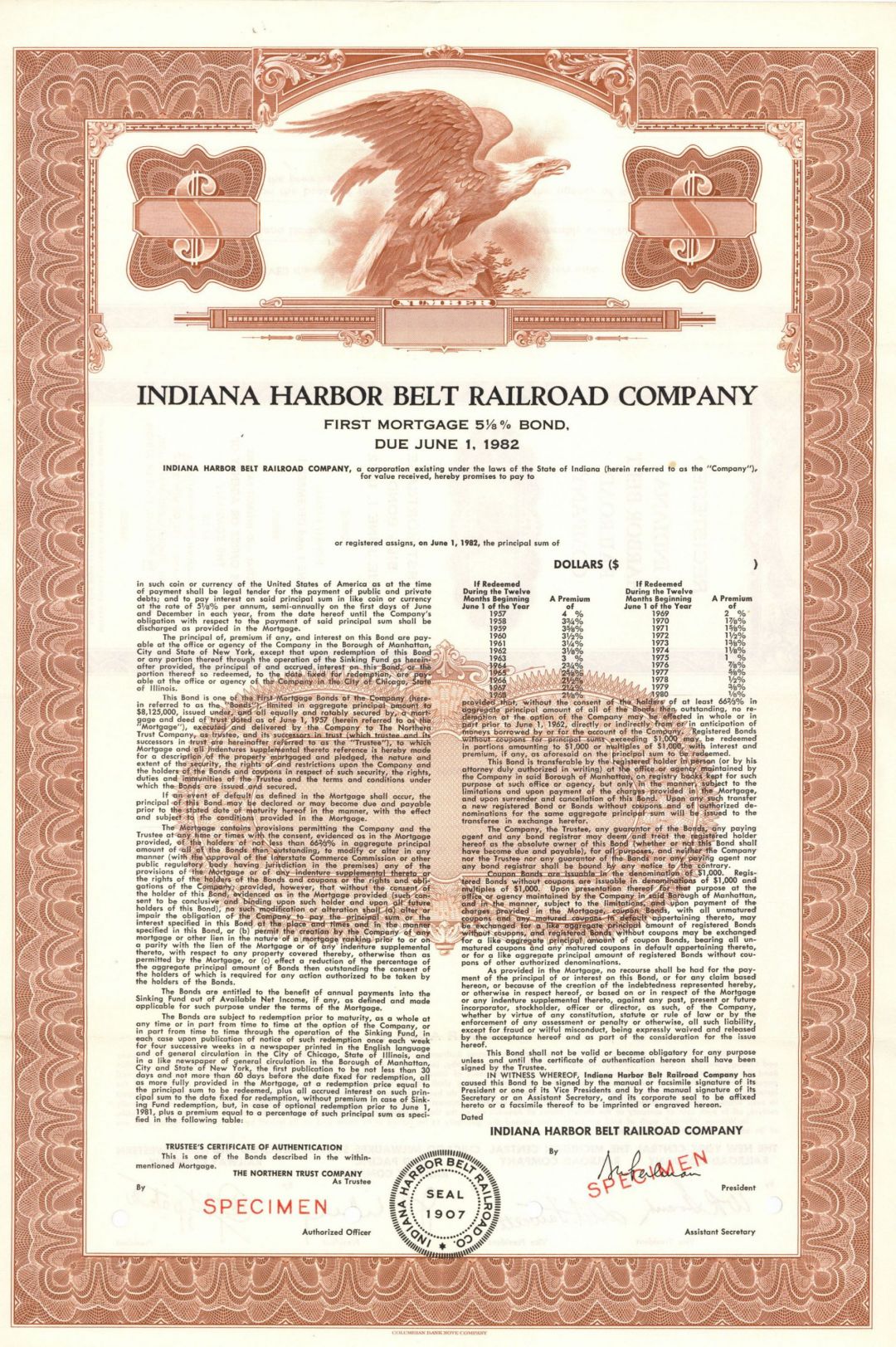 Indiana Harbor Belt Railroad Co. - Specimen Bond