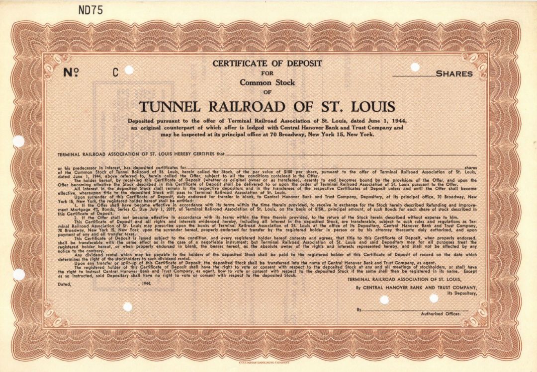 Tunnel Railroad of St. Louis - Specimen Stock