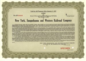 New York, Susquehanna and Western Railroad Co. - 1950's dated Specimen Scrip Certificate