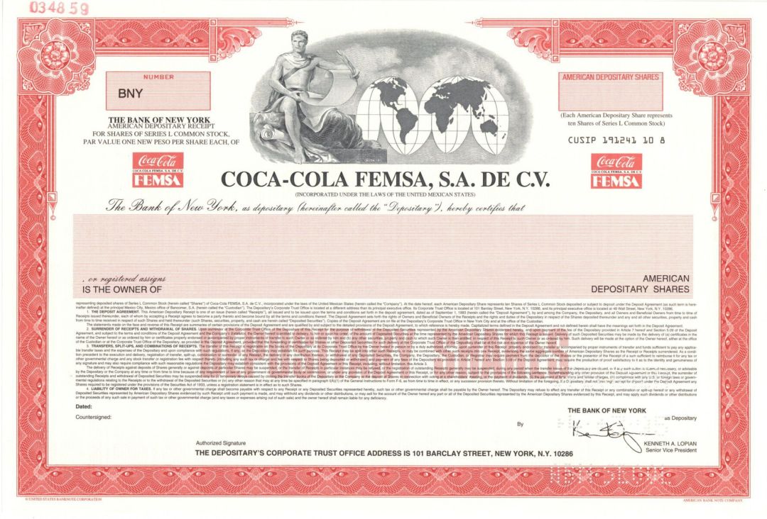 Coca-Cola Femsa, S.A. DE C.V. - Specimen Stock Certificate