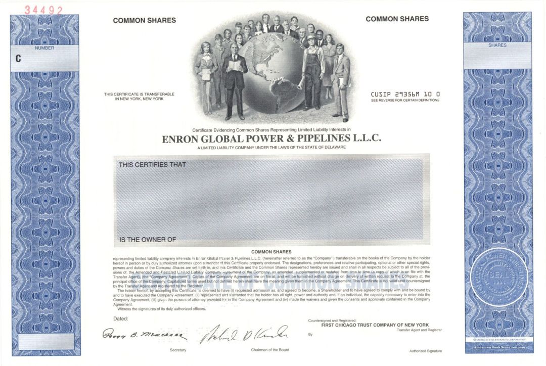 Enron Global Power and Pipelines L.L.C. - Specimen Stocks and Bonds