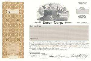 Enron Corp. - Brown Type - Only 1 Found - 1997 dated Specimen Stock Certificate - Facsimile Signature of Kenneth Lay