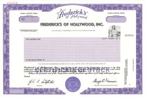 Frederick's of Hollywood, Inc. - Specimen Stocks and Bonds