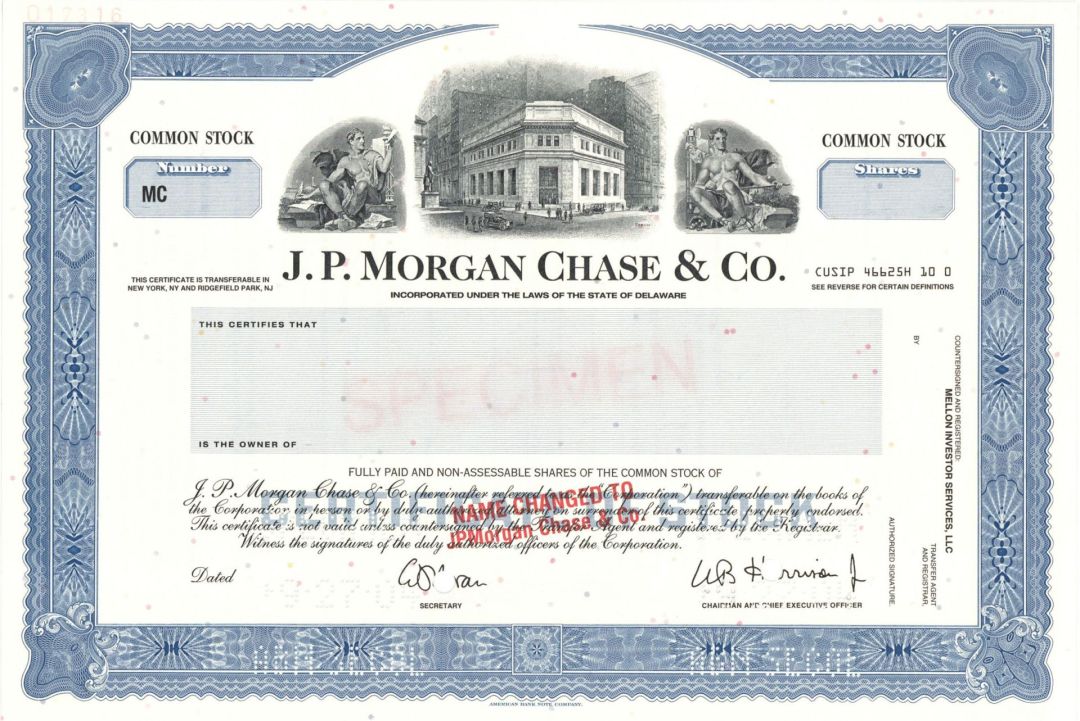 J.P. Morgan Chase and Co. - Specimen Stock Certificate