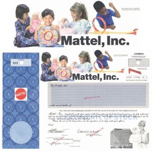 Mattel, Inc. - Multicolored Vignette - Specimen Stock Certificate