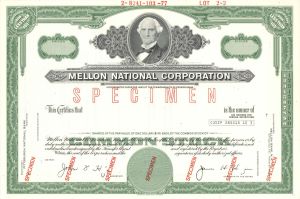 Mellon National Corporation - Specimen Stock Certificate - Vignette of Judge Thomas Mellon