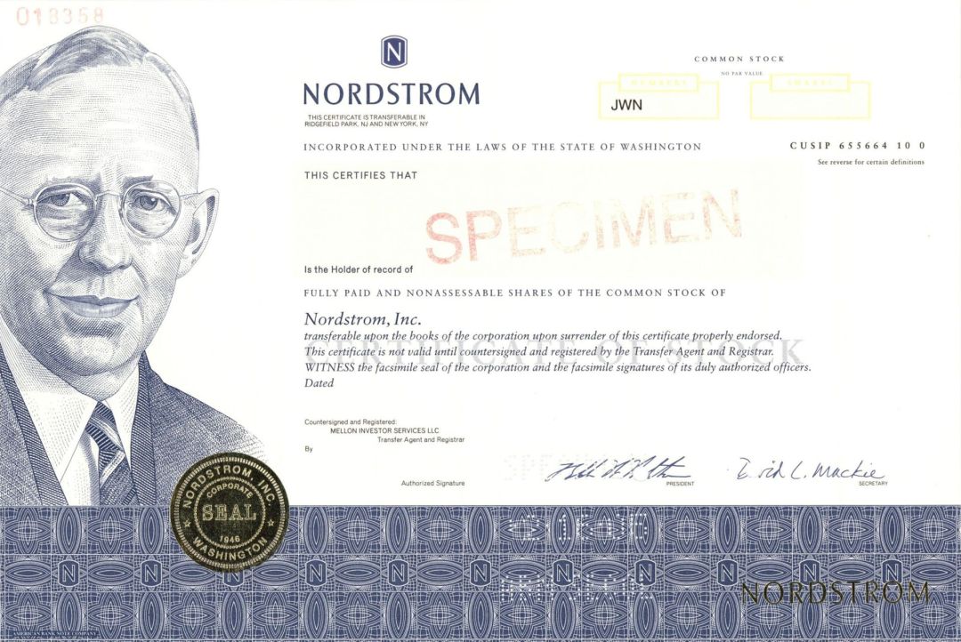Nordstrom - Specimen Stocks and Bonds