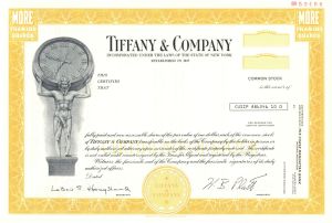 Tiffany and Co. - dated 1996 Specimen Stock Certificate - American Luxury Jewelry and Specialty Design Company