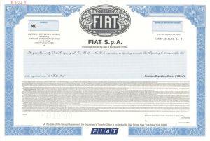 Fiat S.p.A. - Specimen Stock Certificate