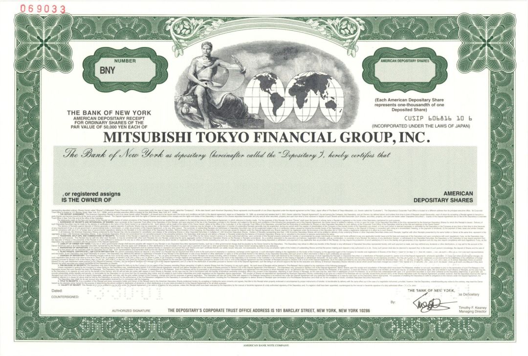 Mitsubishi Tokyo Financial, Inc. -  Specimen Stock Certificate