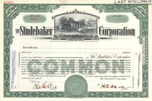 Studebaker Corp. -  Specimen Stock Certificate