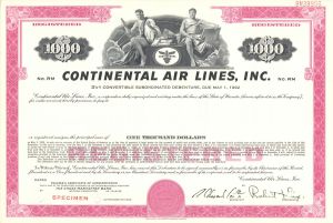 Continental Air Lines, Inc. - $1,000 Specimen Bond