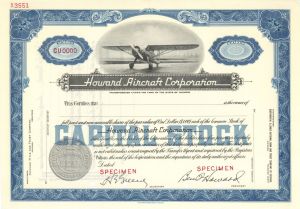 Howard Aircraft Corp. - Specimen Stock Certificate - Aviation is Extremely Popular