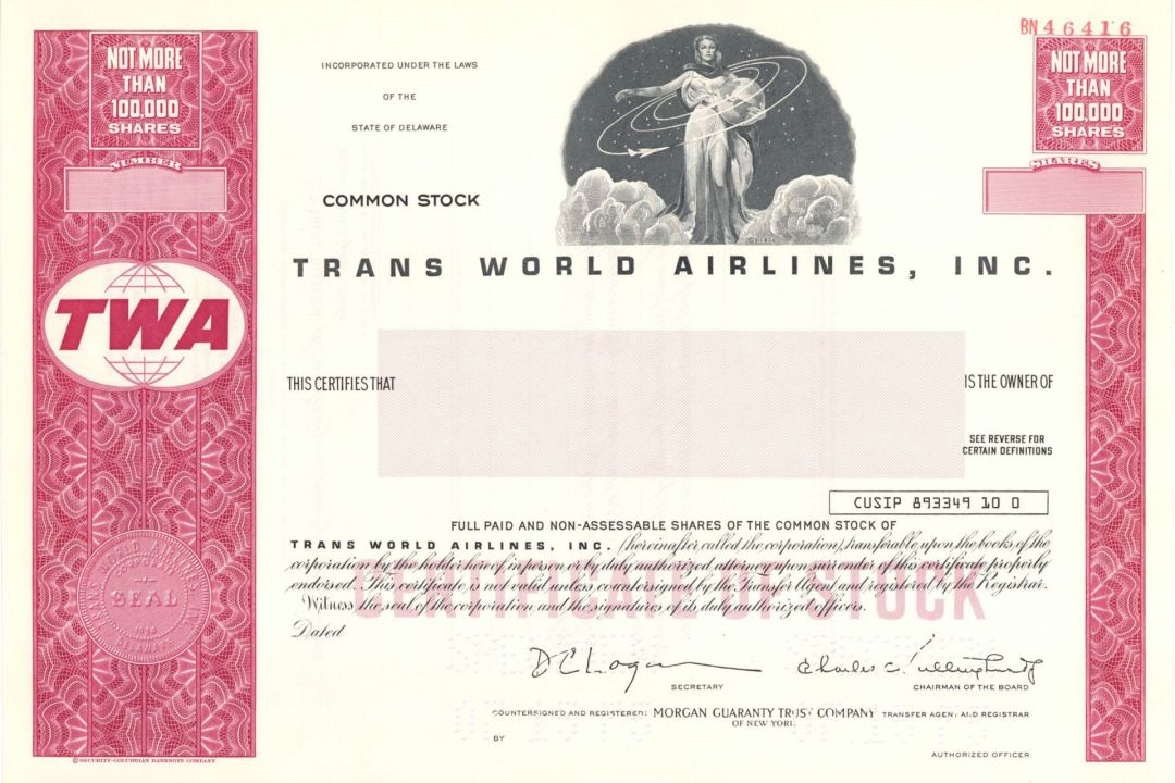 Trans World Airlines, Inc. - Specimen Stock Certificate