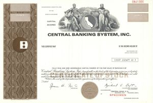 Central Banking System, Inc. - Specimen Stock Certificate