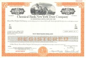 Chemical Bank New York Trust Co. - 1968 dated $10,000 Banking Specimen Bond