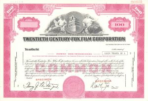 Twentieth Century-Fox Film Corp. - Specimen Stock Certificate