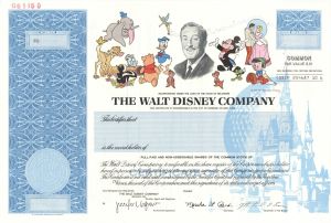 Walt Disney Co. - dated 1995 Specimen Stock Certificate - Very Rare as a SPECIMEN - Extremely Popular Type