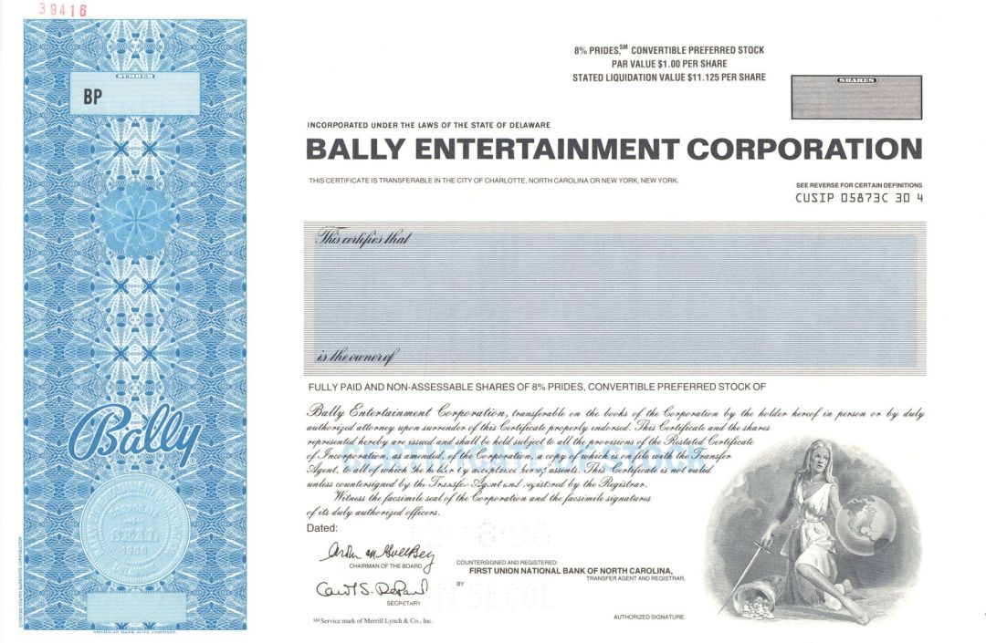 Bally Entertainment Corp. - Specimen Stock Certificate