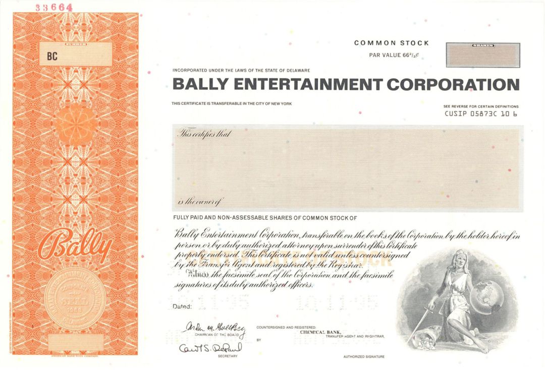 Bally Entertainment Corp. - Specimen Stock Certificate