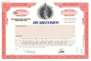 Cablevision - HBO Fame - 2001 dated Specimen Stock Certificate - Founded by Charles Dolan - Statue of Liberty Vignette