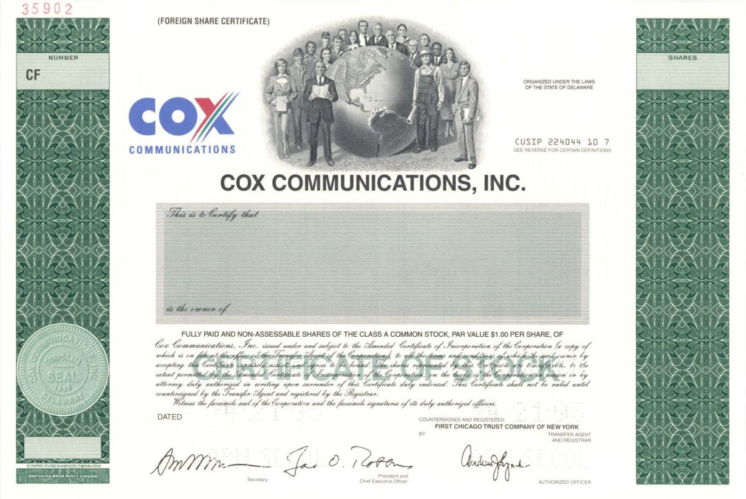 Cox Communications, Inc. - Specimen Stock Certificate