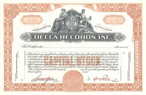 Decca Records, Inc. - Specimen Stock Certificate