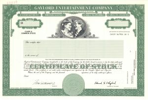 Gaylord Entertainment Co. - Specimen Stock Certificate