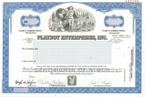 Playboy Enterprises, Inc. - 1990 dated Specimen Stock Certificate 