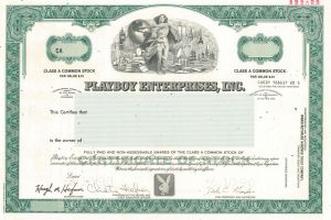 Playboy Enterprises, Inc. - 1990 dated Specimen Stock Certificate 