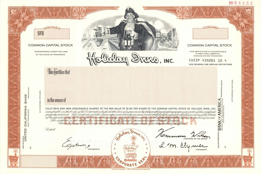 Holiday Inns, Inc. - Specimen Stock Certificate