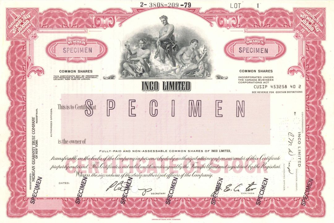 Inco Limited - Specimen Stock Certificate