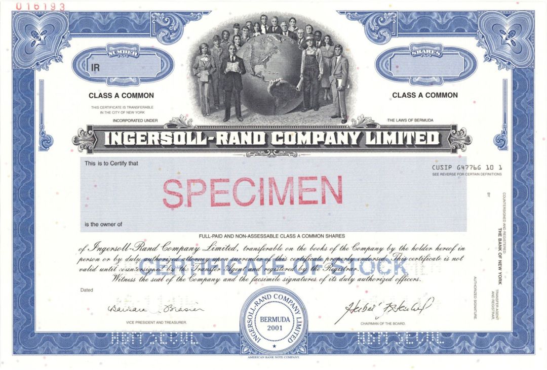 Ingersoll-Rand Company Limited - Specimen Stock Certificate