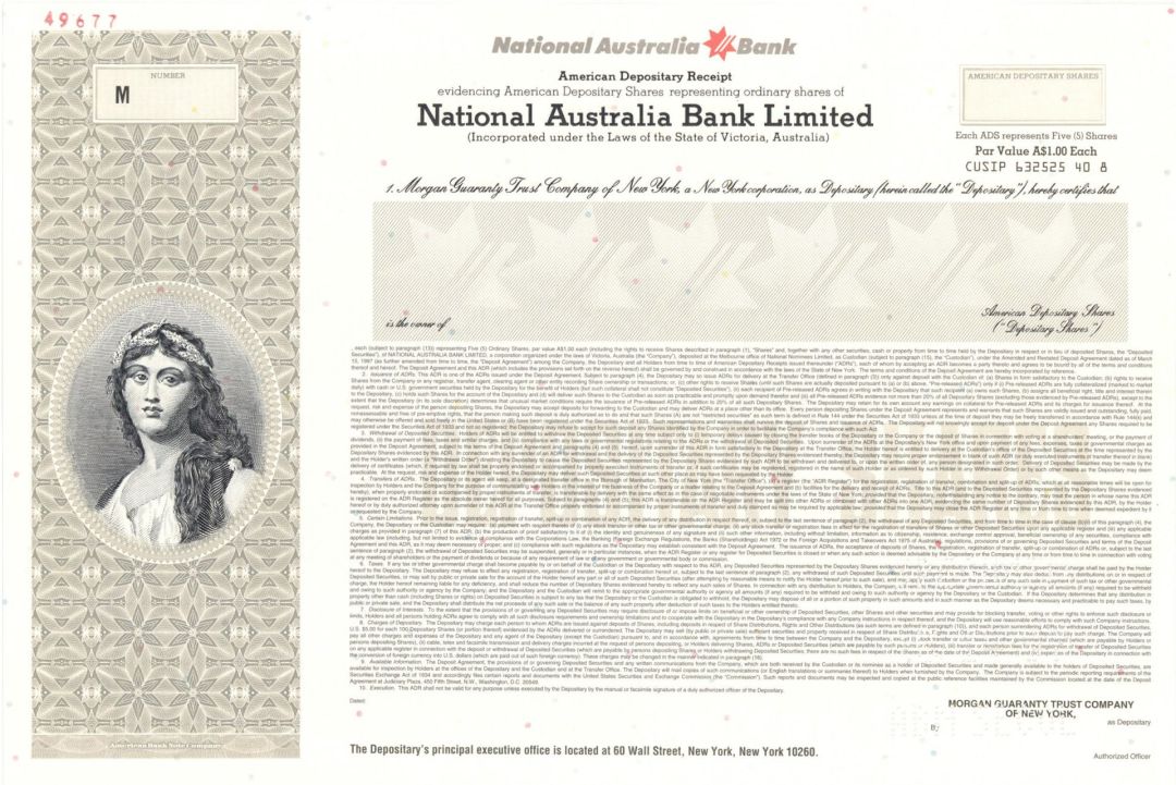 National Australia Bank Limited -  Specimen Stock Certificate