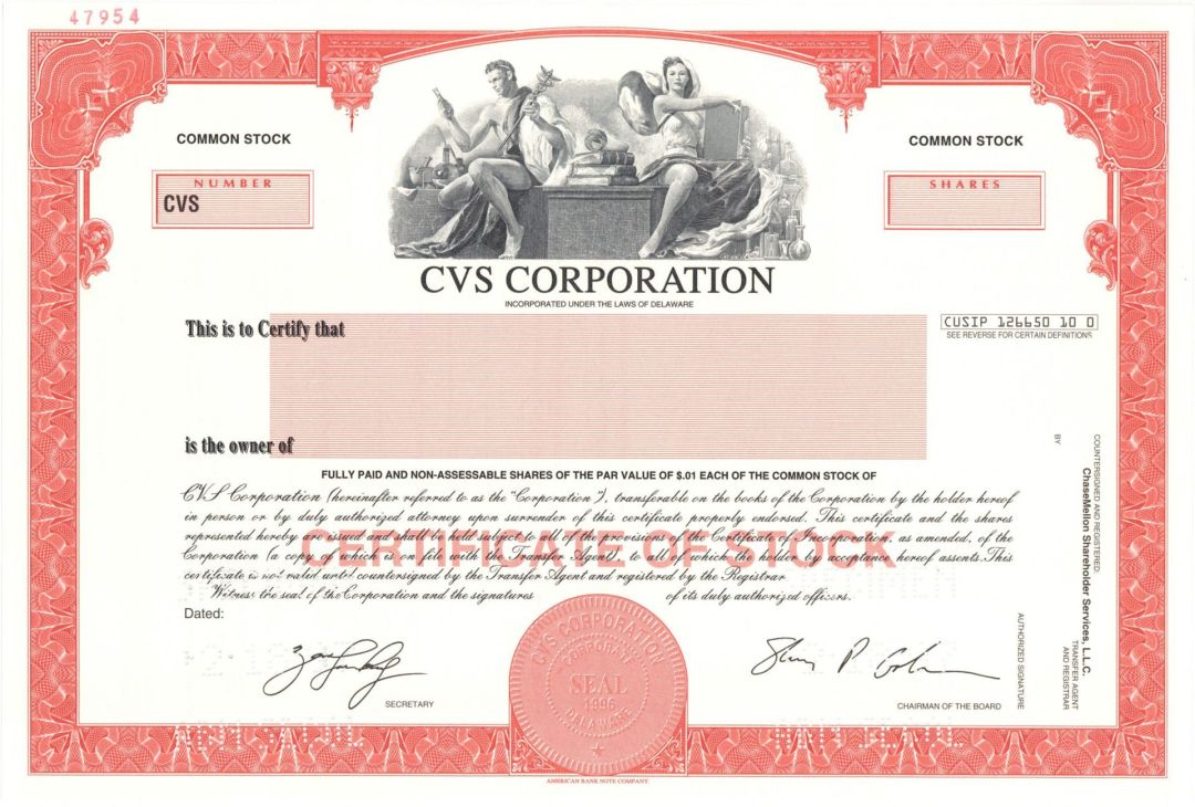 CVS Corp. - 1997 dated Specimen Stock Certificate