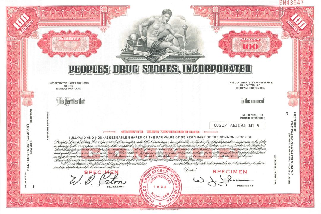 Peoples Drug Stores, Inc. - Specimen Stock Certificate