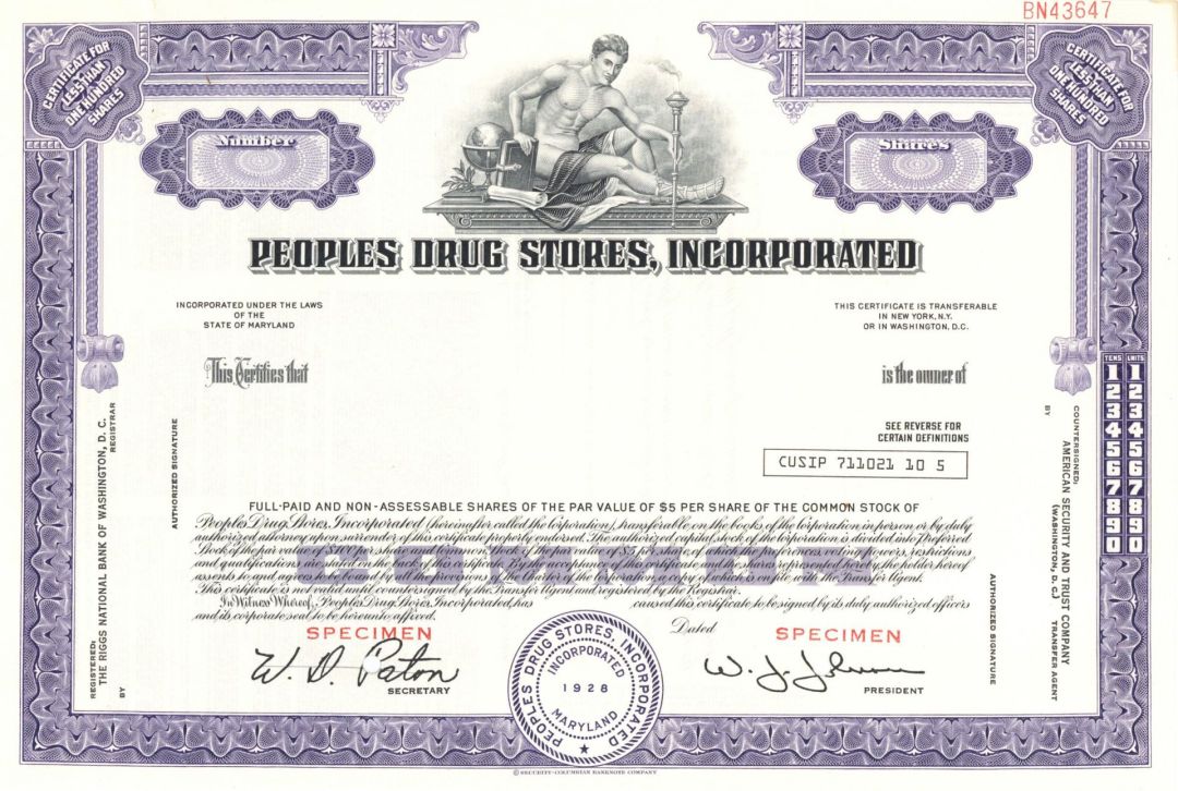 Peoples Drug Stores, Inc. - Specimen Stock Certificate