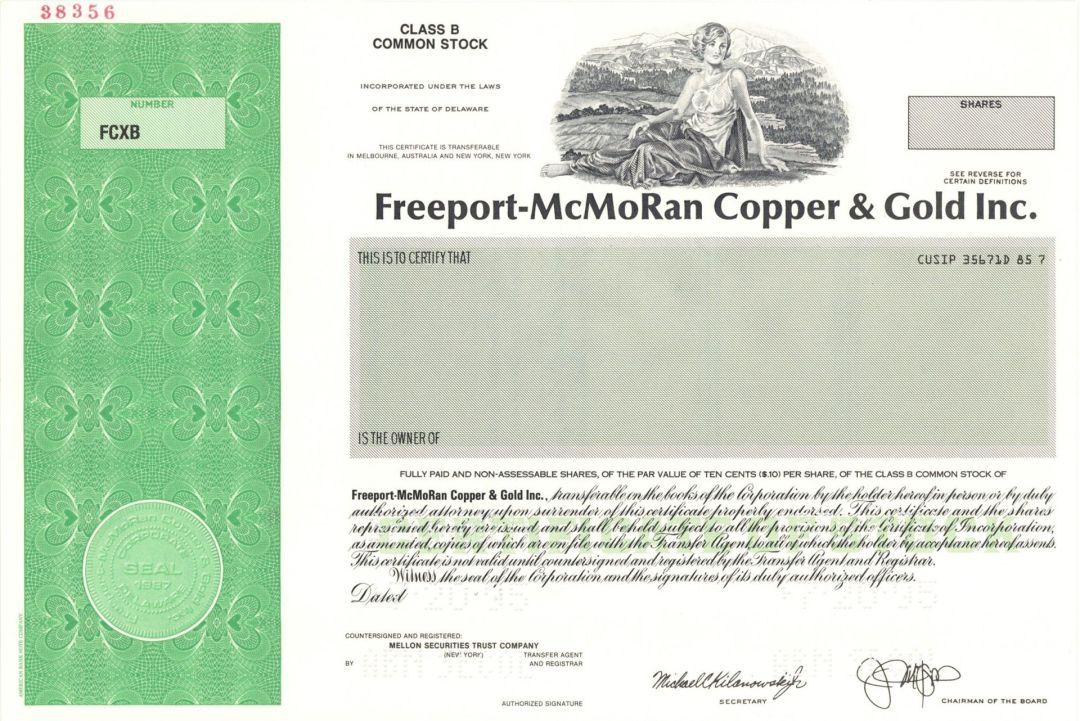 Freeport-McMoRan Copper and Gold Inc. - Specimen Stock Certificate