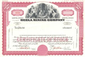 Hecla Mining Co. - circa 1960's-70's Red Specimen Stock Certificate - LAST ONE!