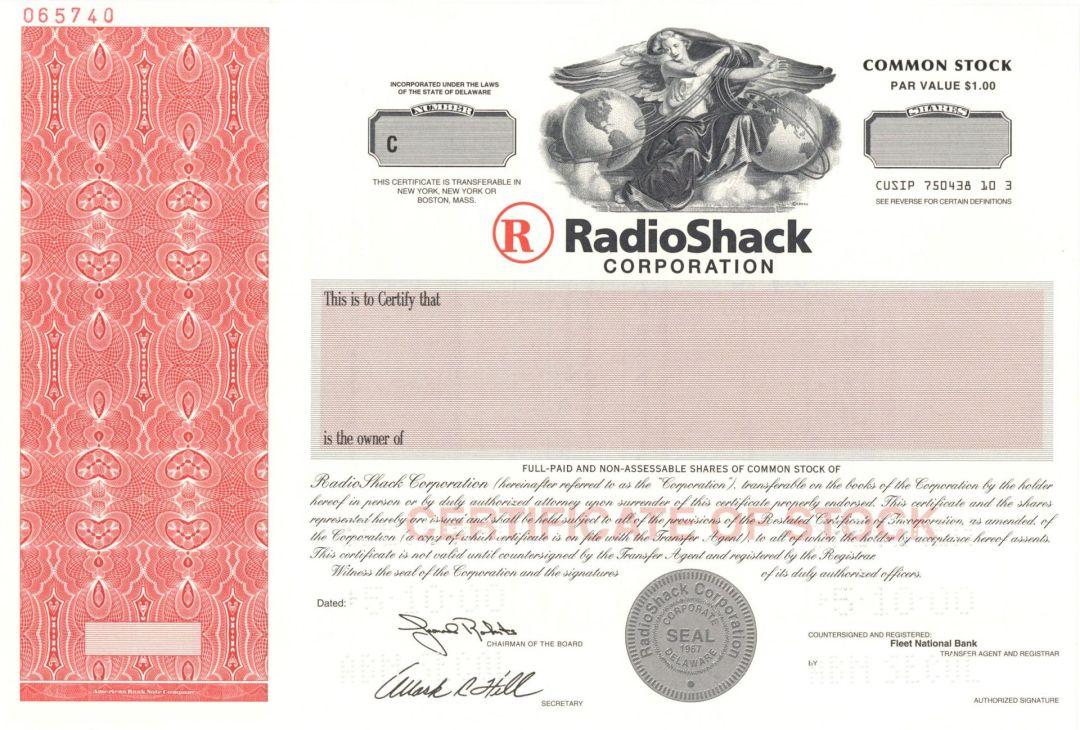 RadioShack - 2000 dated Specimen Stock Certificate - Radio Shack
