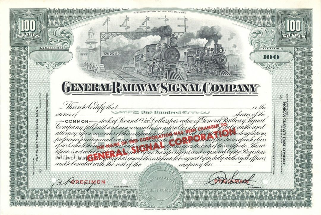 General Railway Signal Co. - Specimen Stock Certificate