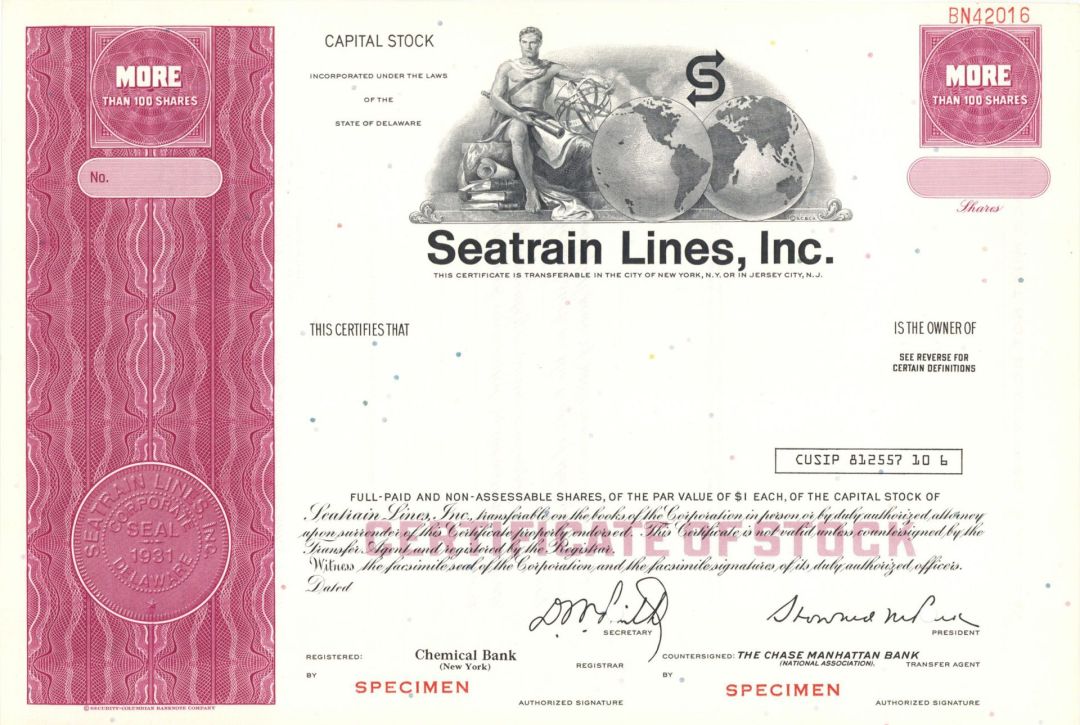 Seatrain Lines, Inc. - Specimen Stock Certificate