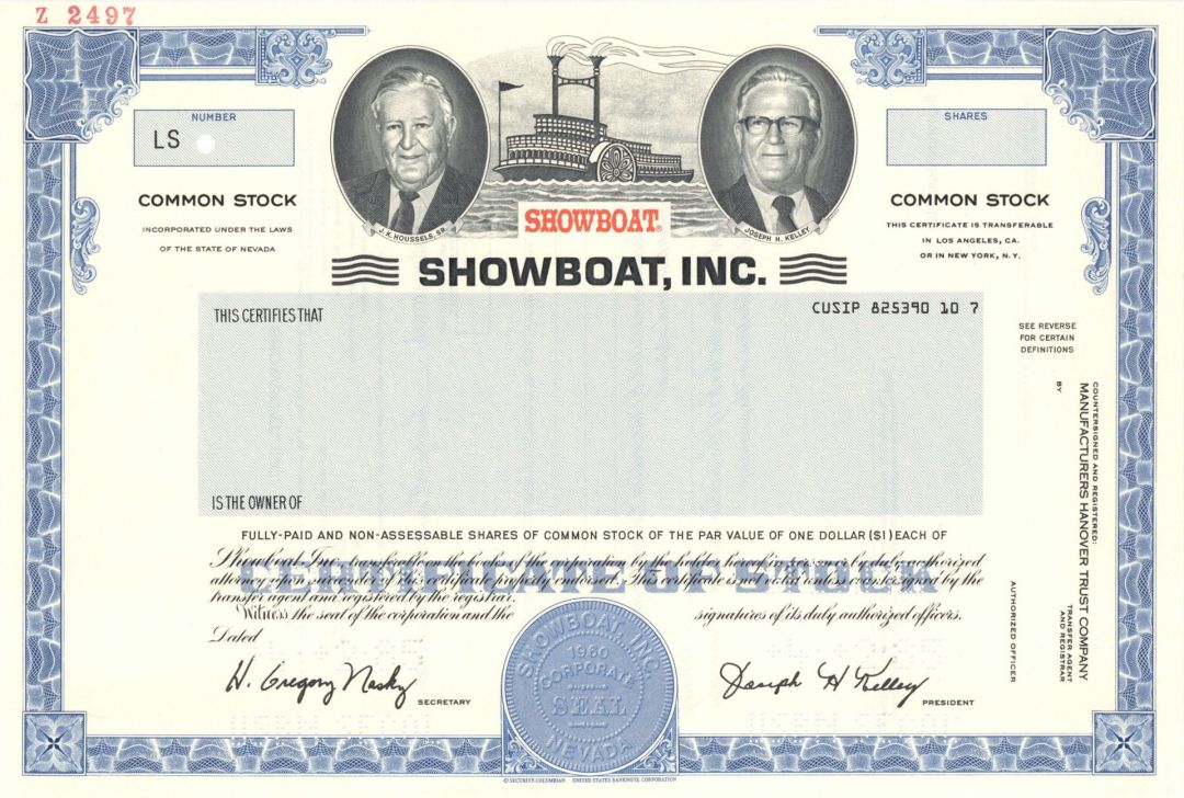 Showboat, Inc. - Specimen Stock Certificate