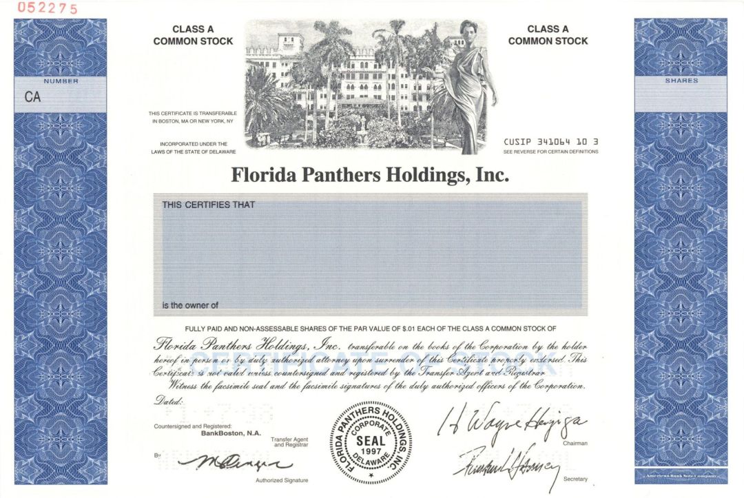 Florida Panthers Holdings, Inc. - Specimen Stock Certificate
